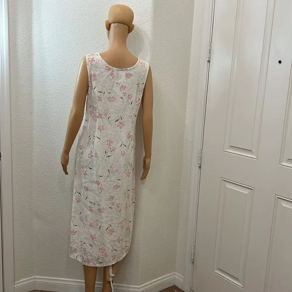 Vintage Victoria Holley Floral Midi Dress 💯% Linen Scoop Neck Cottagecore Sz10P